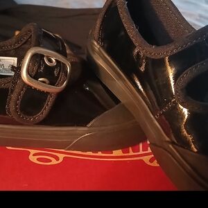 Black Patent Leather Shoes with Silver Buckle